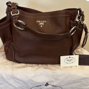 Prada Dark Brown Leather Shoulder Bag